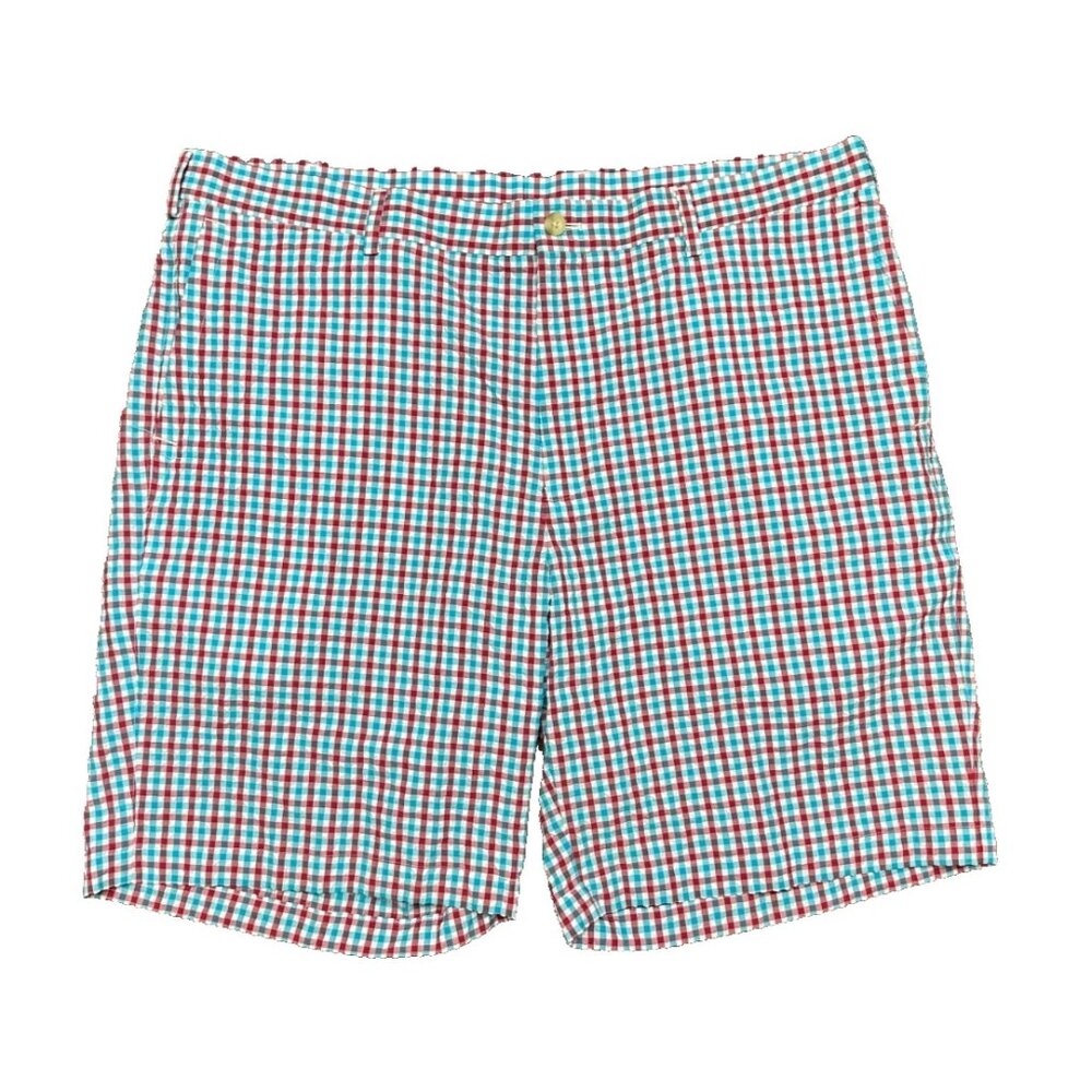 Peter Millar Crown Crafted Matlock Seersucker Plaid Golf Shorts 38 Tour Fit Blue
